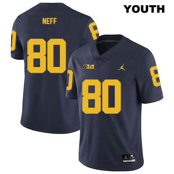 Youth NCAA Michigan Wolverines Hunter Neff #80 Navy Jordan Brand Authentic Stitched Legend Football College Jersey LG25G46CB